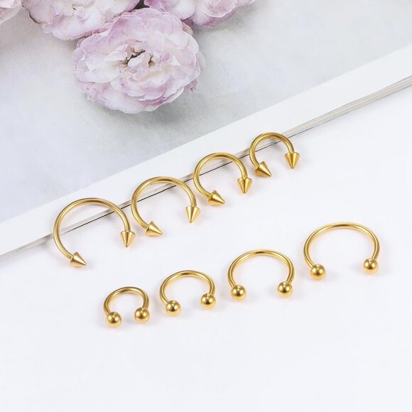 8Pcs Gold 16G Surgical Steel Horseshoe Nose & Cartilage Piercing Rings, 6-12mm - Picture 4 of 6